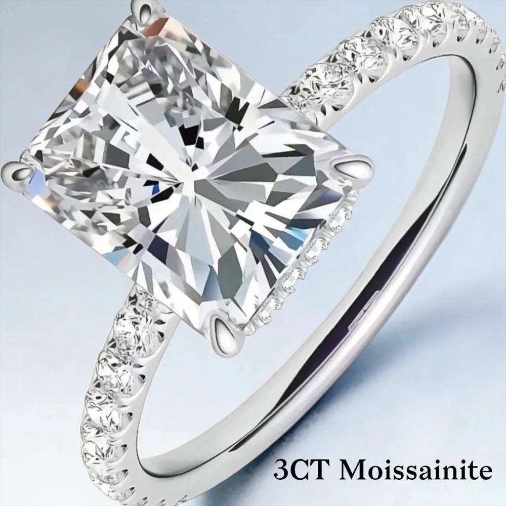 3CT White Moissanite Solitaire Pavé Engagement Ring - Women's Jewelry - Picture 1 of 7